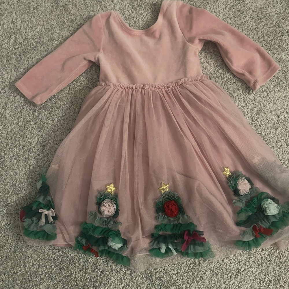 Mini Boden Pink Tulle Dress Christmas Trees (Holiday)